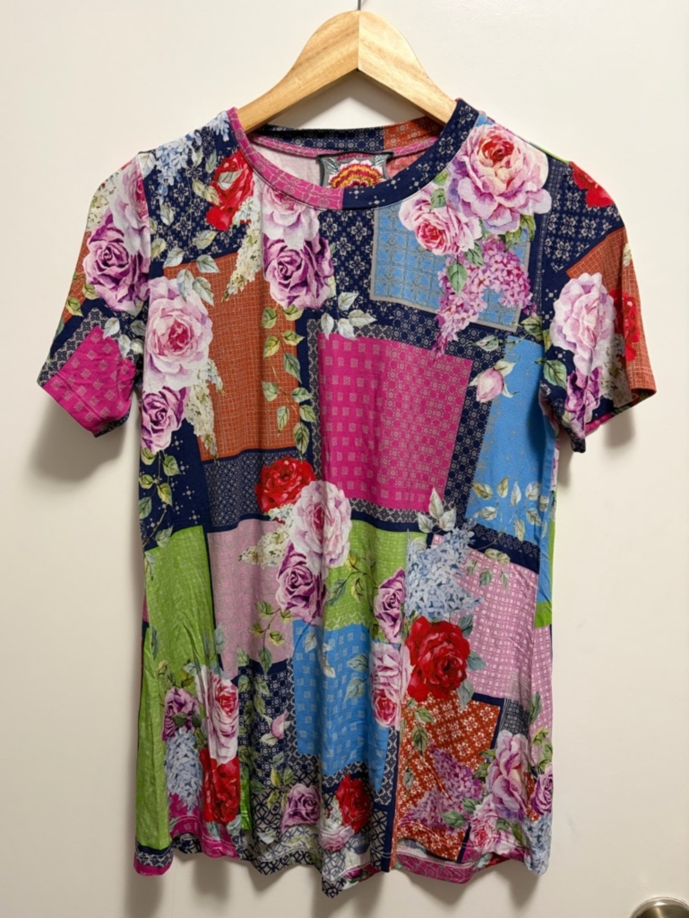 Johnny Was The Janie Favorite Tee Floral Boho Patchwork Women Top Size Small